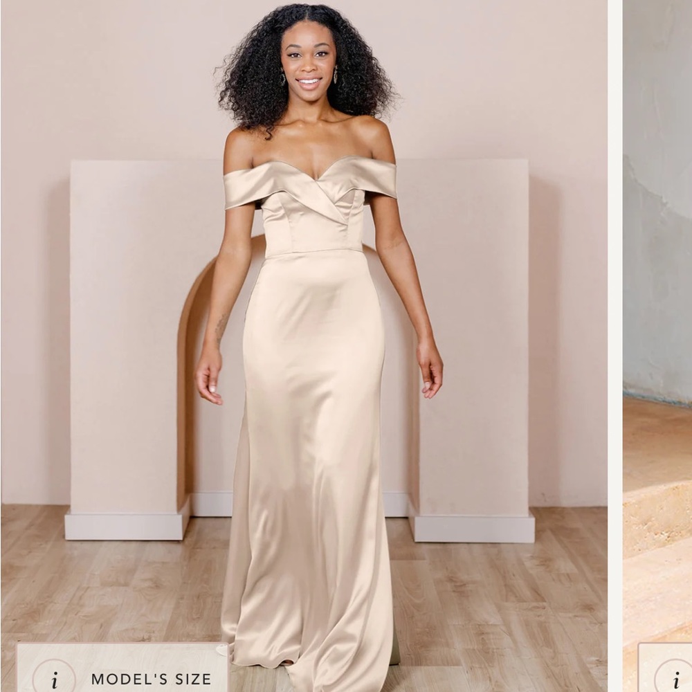 Revelry satin bridesmaid dress Bardot in Champagne Gold